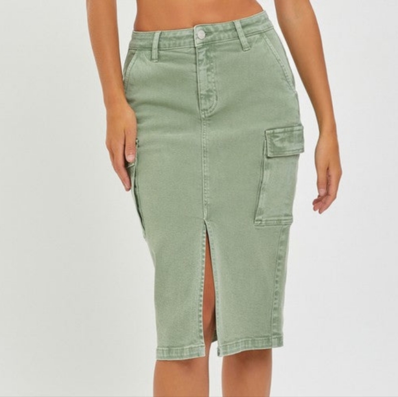 RISEN JEANS green denim midi skirt, size 1XL, NWT - Picture 1 of 9